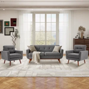 65" W Loveseat Sofa With 2 Armchair Accent Chair Tufted Upholstered Living Room Set