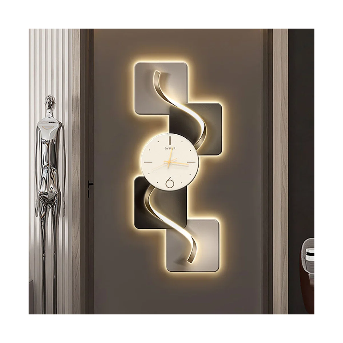 39.4" Large Silent Wall Clock Light Modern Abstract Geometric Decor Art Living Room - Image 2