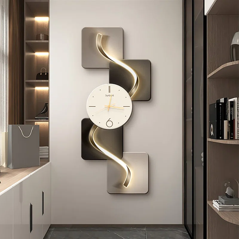 39.4" Large Silent Wall Clock Light Modern Abstract Geometric Decor Art Living Room